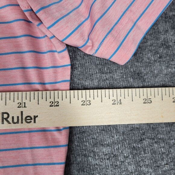 Johnnie-O Men's Golf Polo Shirt Size  L Pink Blue Striped Performance - Picture 8 of 10